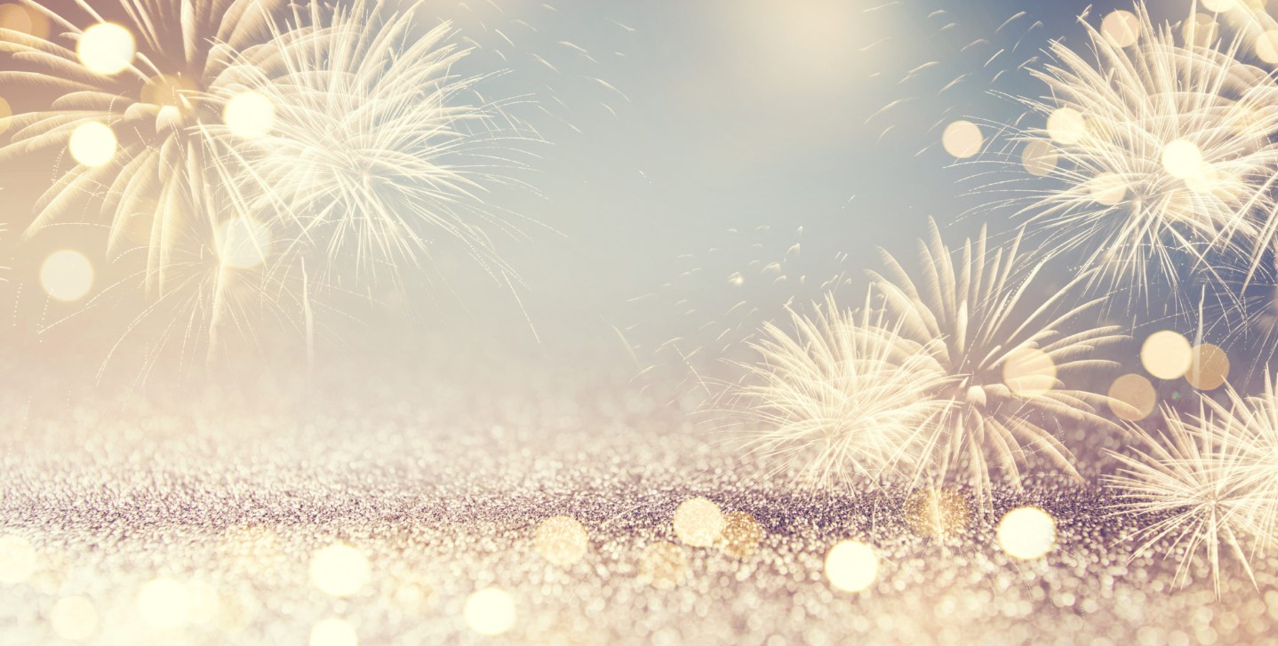 Fireworks and bokeh in New Year eve and space for text. Abstract background holiday.