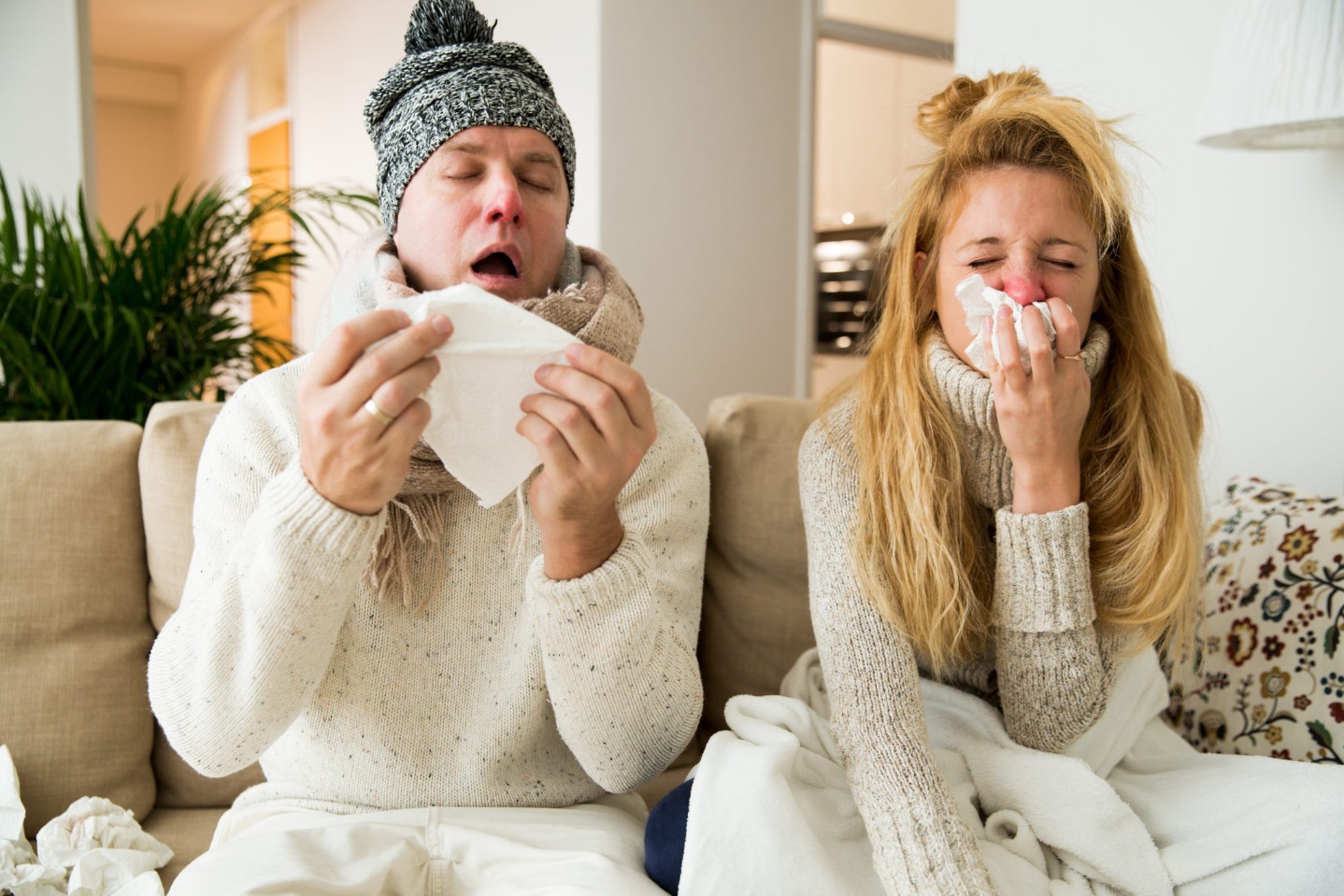 Sick couple catch cold