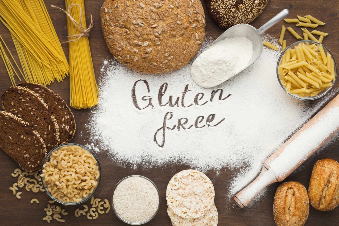 Gluten free inscription and various healthy products