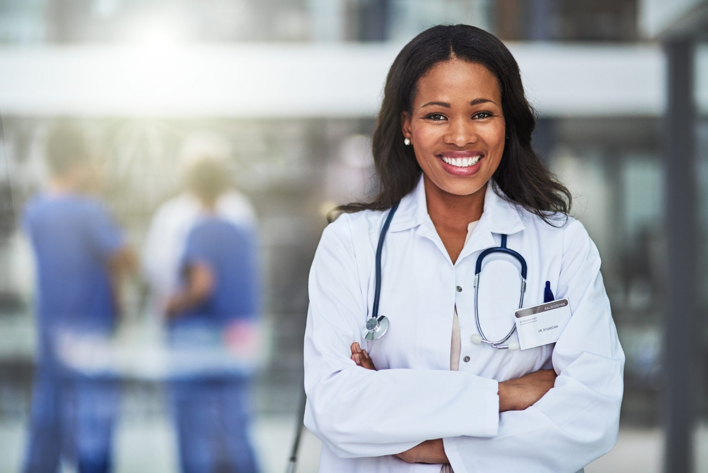 Portrait of a confident African-American female doctor working at a hospital